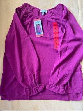 Jessica Simpson Magenta Long-Sleeve Blouson Top